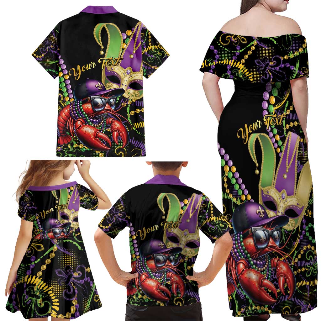 Personalized Mardi Gras Funny Shrimp Family Matching Off Shoulder Maxi Dress and Hawaiian Shirt Fleur De Lis Special Version - Wonder Print Shop