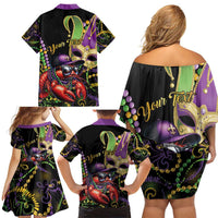 Personalized Mardi Gras Funny Shrimp Family Matching Off Shoulder Short Dress and Hawaiian Shirt Fleur De Lis Special Version - Wonder Print Shop