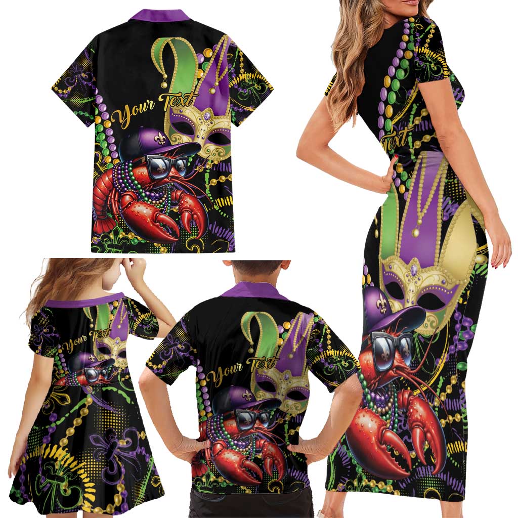 Personalized Mardi Gras Funny Shrimp Family Matching Short Sleeve Bodycon Dress and Hawaiian Shirt Fleur De Lis Special Version - Wonder Print Shop