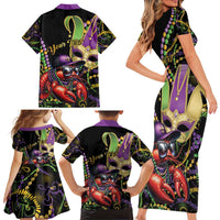 Personalized Mardi Gras Funny Shrimp Family Matching Short Sleeve Bodycon Dress and Hawaiian Shirt Fleur De Lis Special Version - Wonder Print Shop