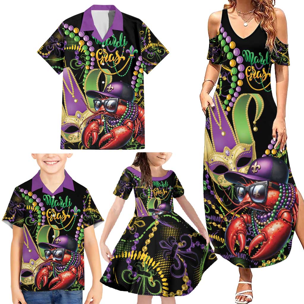 Personalized Mardi Gras Funny Shrimp Family Matching Summer Maxi Dress and Hawaiian Shirt Fleur De Lis Special Version - Wonder Print Shop