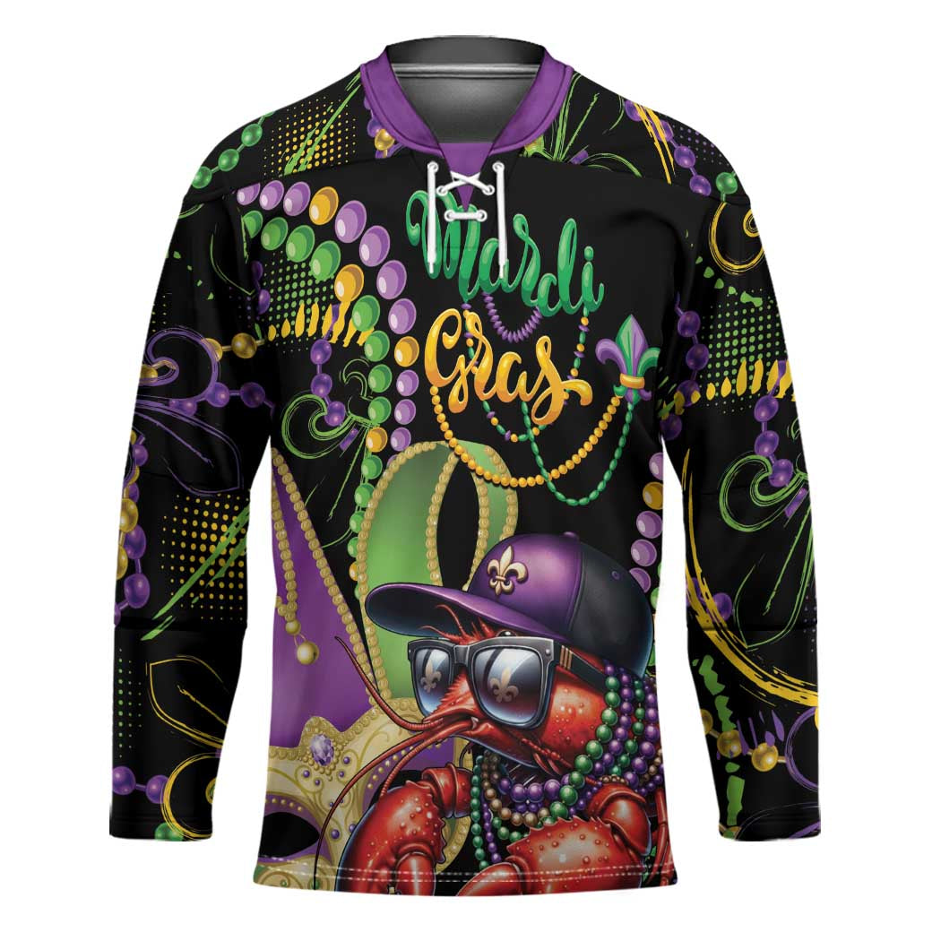 Personalized Mardi Gras Funny Shrimp Hockey Jersey Fleur De Lis Special Version - Wonder Print Shop