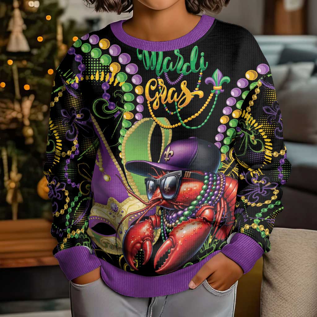 Mardi Gras Funny Shrimp Kid Ugly Christmas Sweater Fleur De Lis Special Version - Wonder Print Shop