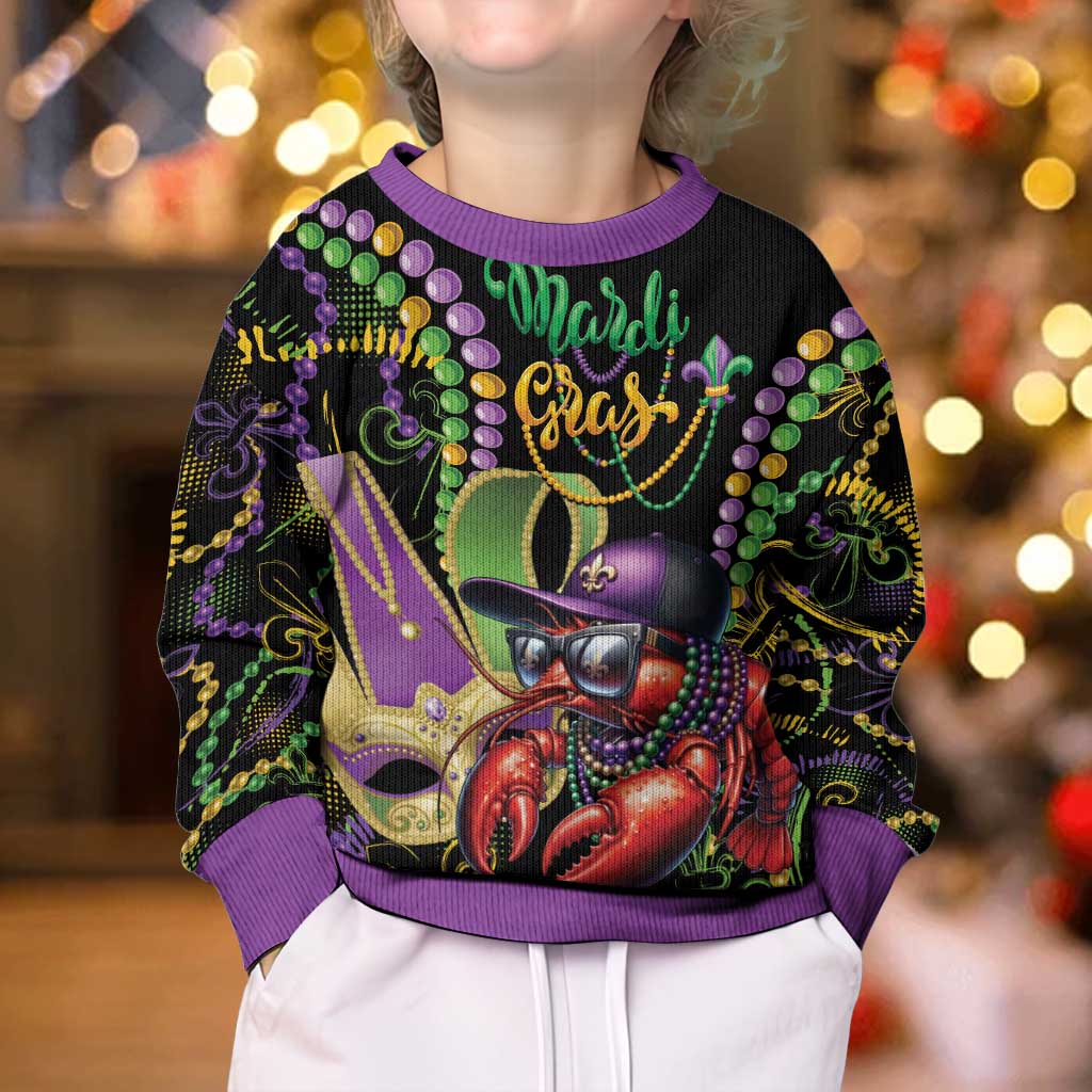 Mardi Gras Funny Shrimp Kid Ugly Christmas Sweater Fleur De Lis Special Version - Wonder Print Shop