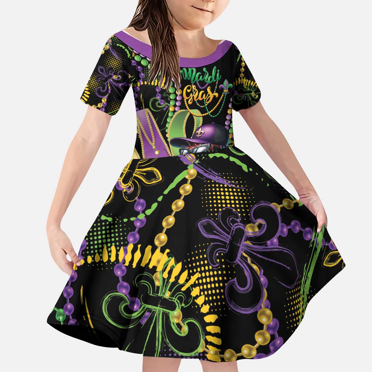 Personalized Mardi Gras Funny Shrimp Kid Short Sleeve Dress Fleur De Lis Special Version - Wonder Print Shop