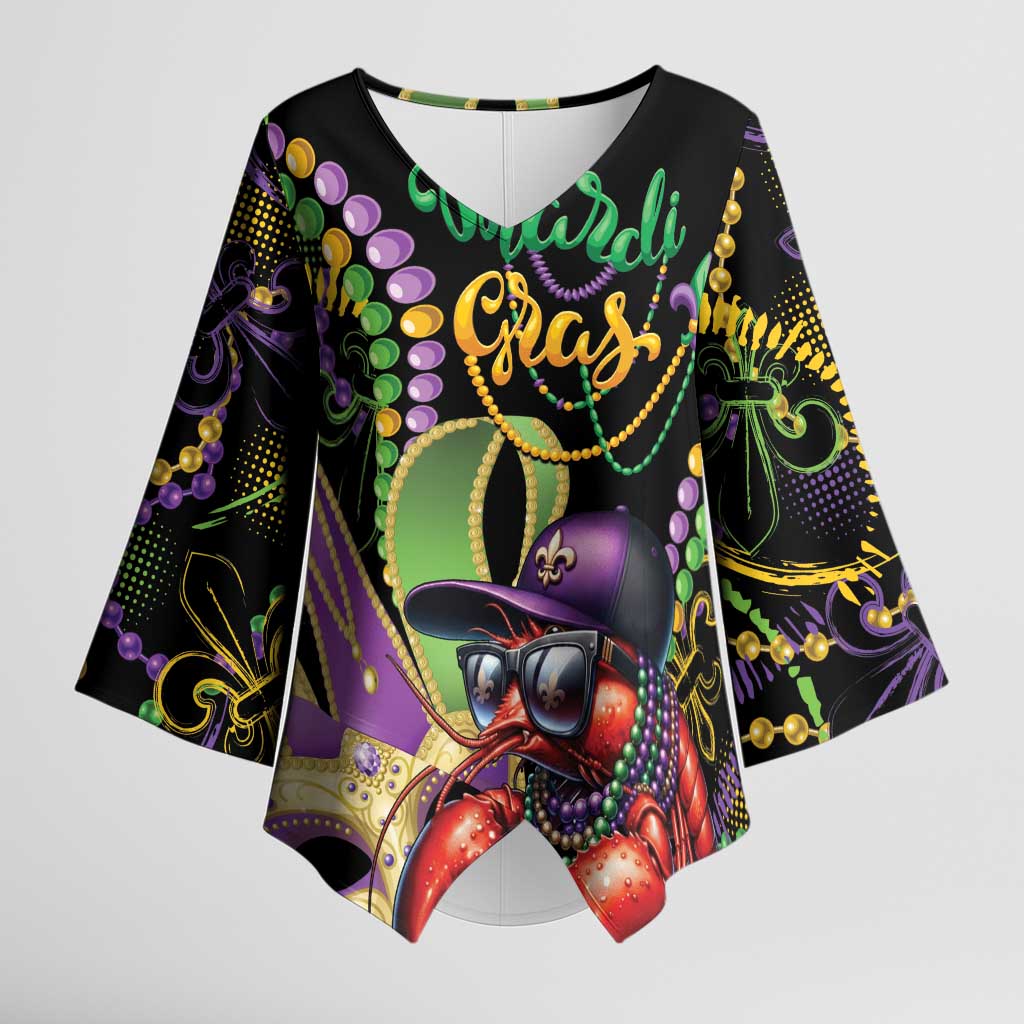 Personalized Mardi Gras Funny Shrimp Kimono Sleeve Blouse Fleur De Lis Special Version - Wonder Print Shop