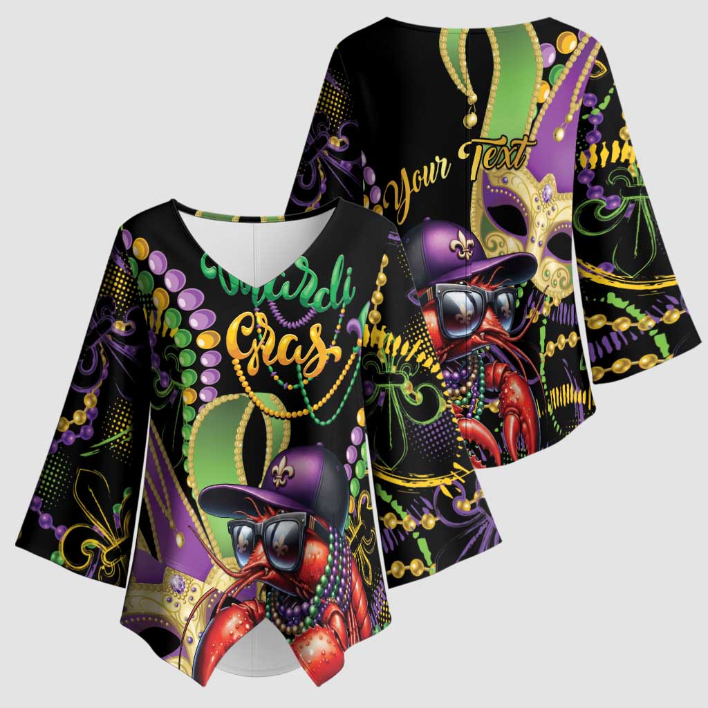 Personalized Mardi Gras Funny Shrimp Kimono Sleeve Blouse Fleur De Lis Special Version - Wonder Print Shop