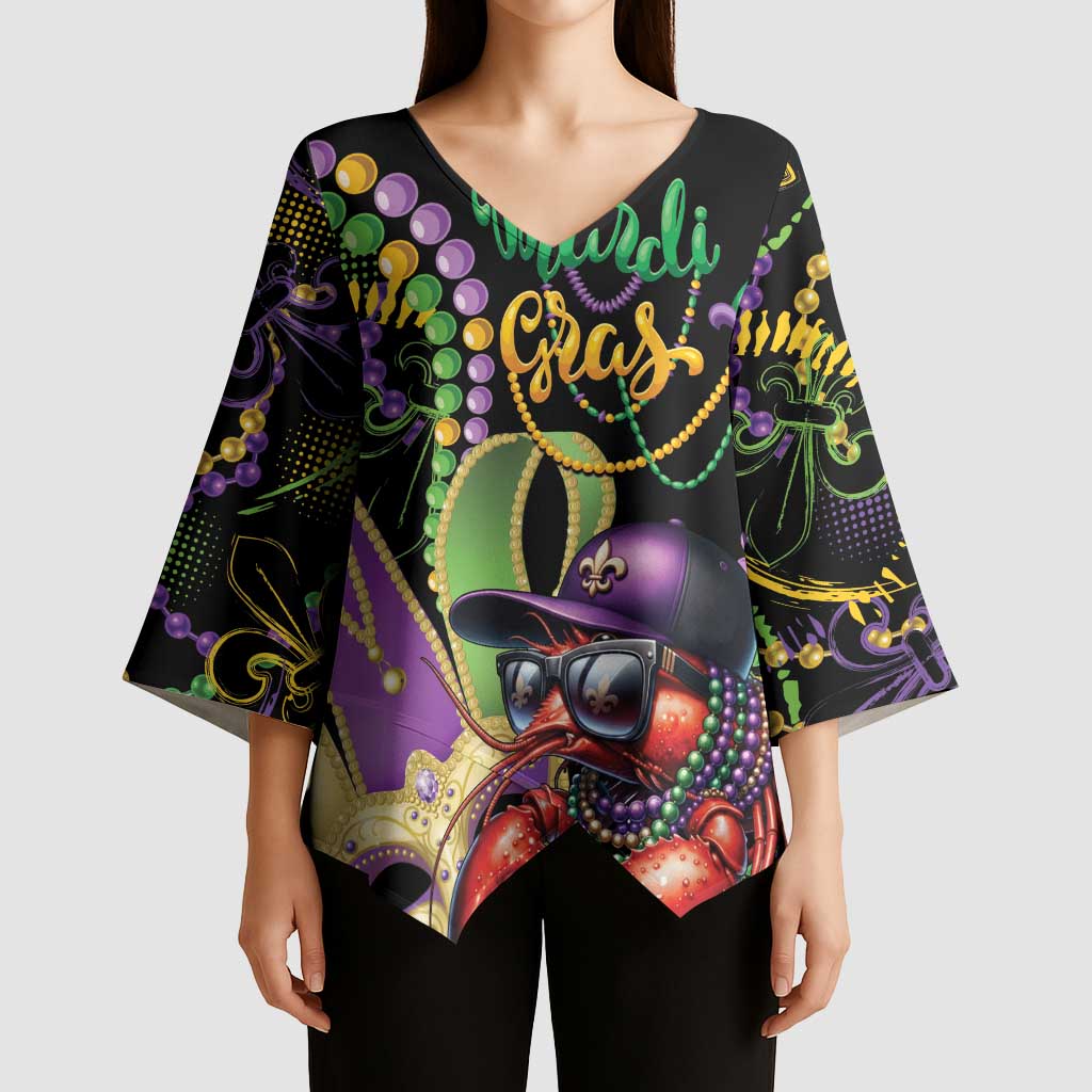 Personalized Mardi Gras Funny Shrimp Kimono Sleeve Blouse Fleur De Lis Special Version - Wonder Print Shop
