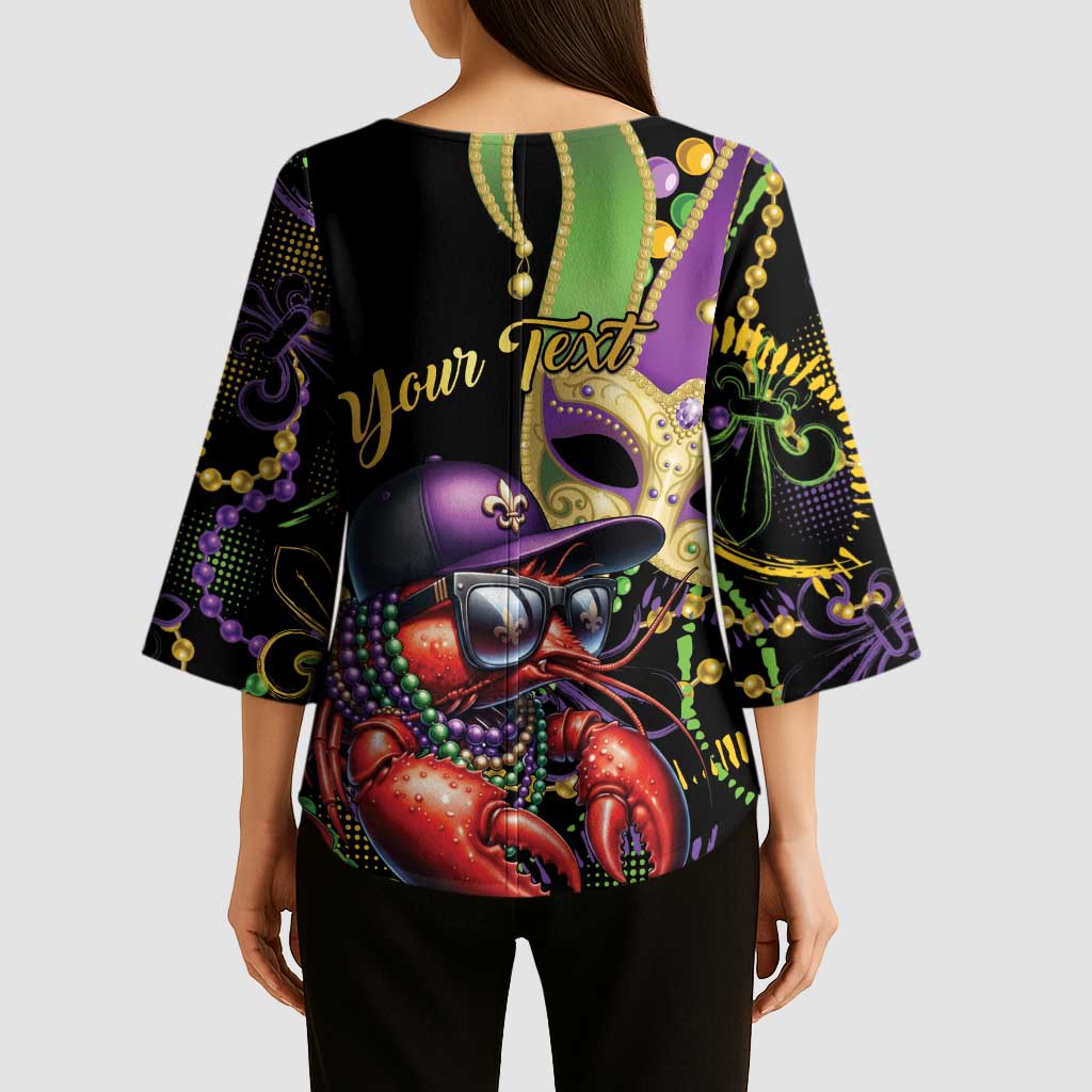 Personalized Mardi Gras Funny Shrimp Kimono Sleeve Blouse Fleur De Lis Special Version - Wonder Print Shop