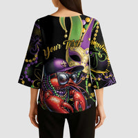 Personalized Mardi Gras Funny Shrimp Kimono Sleeve Blouse Fleur De Lis Special Version - Wonder Print Shop