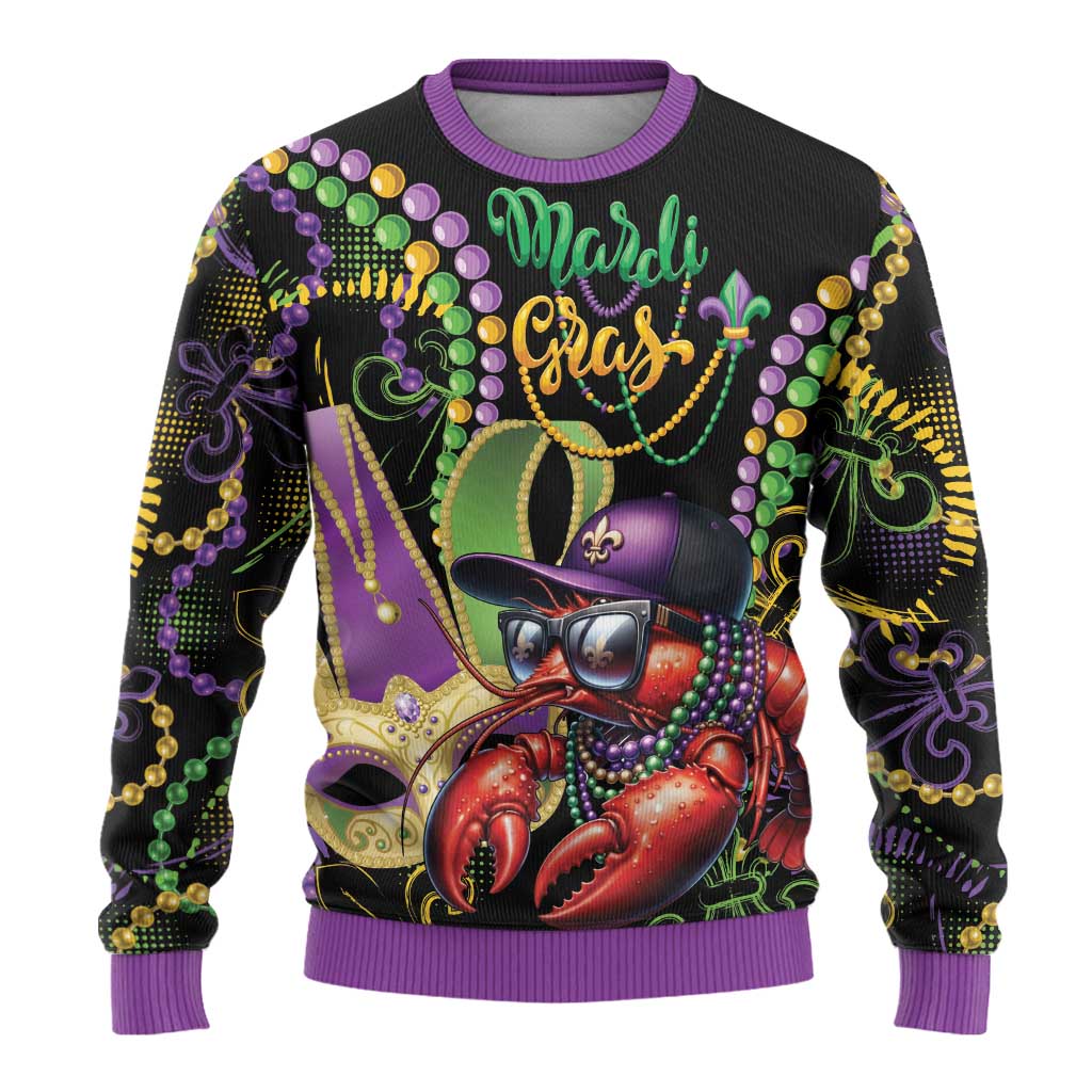 Mardi Gras Funny Shrimp Ugly Christmas Sweater Fleur De Lis Special Version - Wonder Print Shop