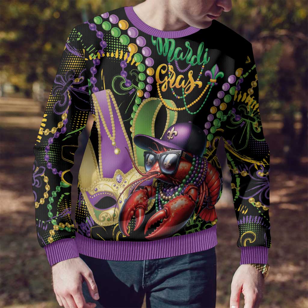 Mardi Gras Funny Shrimp Ugly Christmas Sweater Fleur De Lis Special Version - Wonder Print Shop