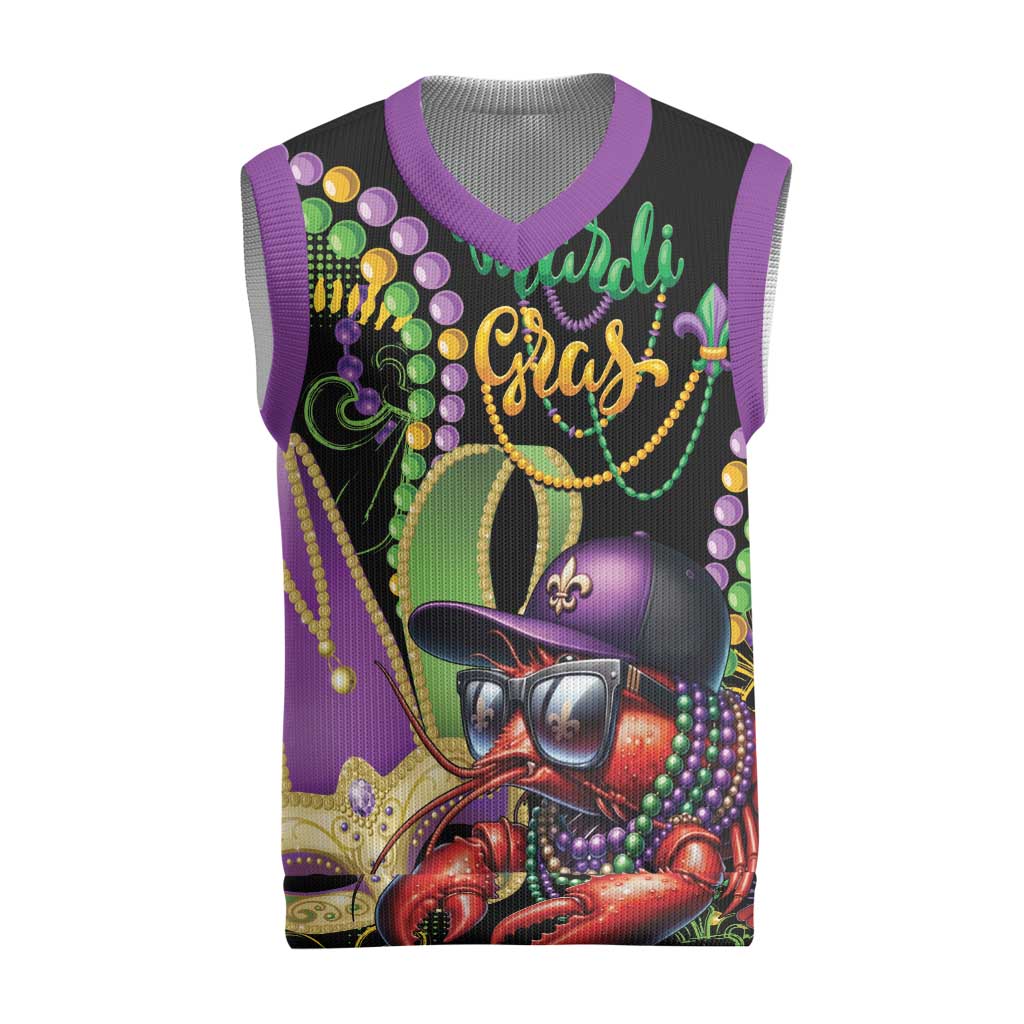 Mardi Gras Funny Shrimp Christmas Knitted V-Neck Vest Fleur De Lis Special Version - Wonder Print Shop