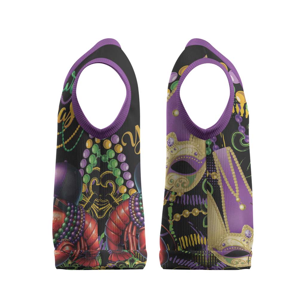 Mardi Gras Funny Shrimp Christmas Knitted V-Neck Vest Fleur De Lis Special Version - Wonder Print Shop