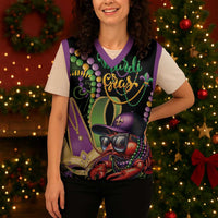 Mardi Gras Funny Shrimp Christmas Knitted V-Neck Vest Fleur De Lis Special Version - Wonder Print Shop
