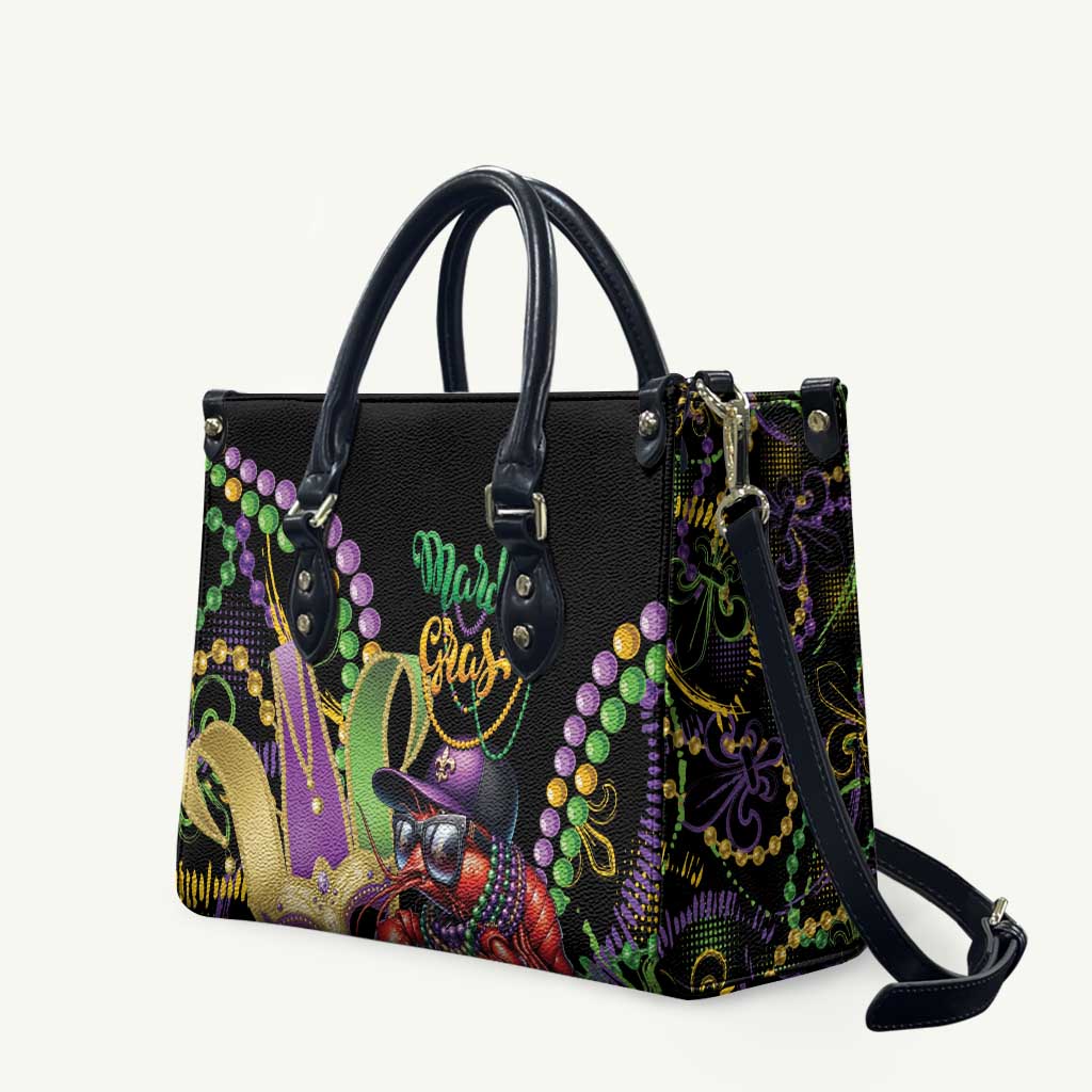 Mardi Gras Funny Shrimp Leather Bag Fleur De Lis Special Version - Wonder Print Shop