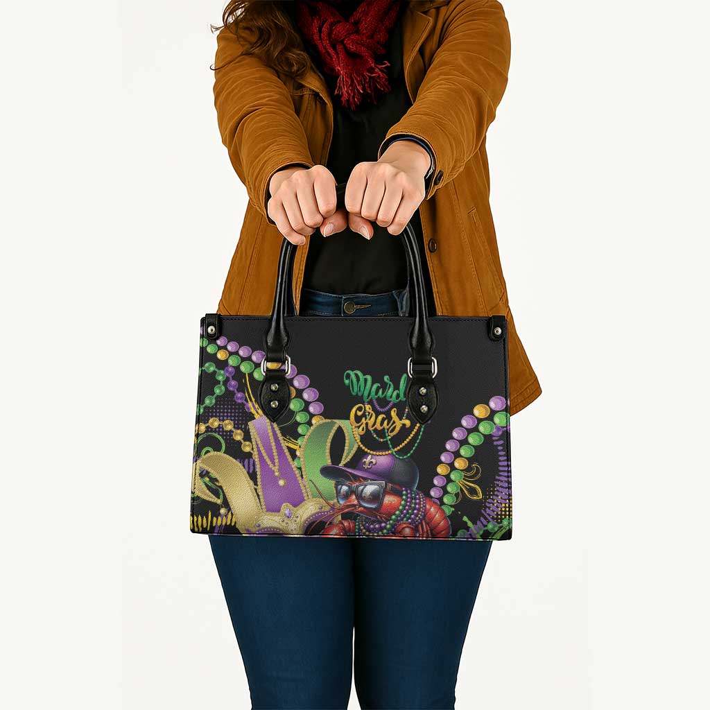 Mardi Gras Funny Shrimp Leather Bag Fleur De Lis Special Version - Wonder Print Shop