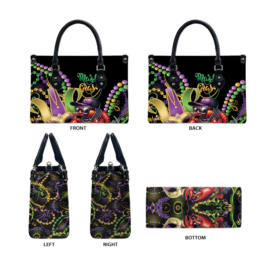 Mardi Gras Funny Shrimp Leather Bag Fleur De Lis Special Version - Wonder Print Shop