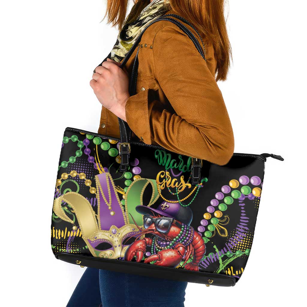Mardi Gras Funny Shrimp Leather Tote Bag Fleur De Lis Special Version - Wonder Print Shop