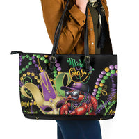 Mardi Gras Funny Shrimp Leather Tote Bag Fleur De Lis Special Version - Wonder Print Shop