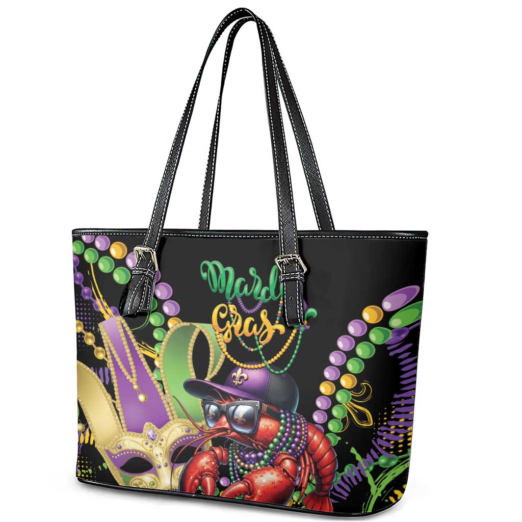 Mardi Gras Funny Shrimp Leather Tote Bag Fleur De Lis Special Version - Wonder Print Shop