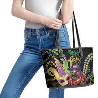 Mardi Gras Funny Shrimp Leather Tote Bag Fleur De Lis Special Version - Wonder Print Shop