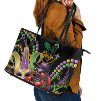 Mardi Gras Funny Shrimp Leather Tote Bag Fleur De Lis Special Version - Wonder Print Shop