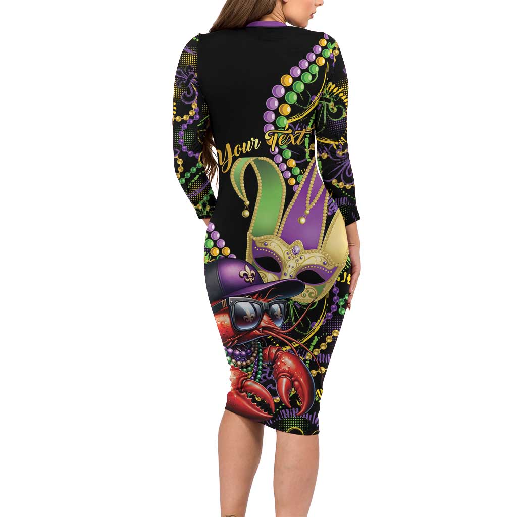 Personalized Mardi Gras Funny Shrimp Long Sleeve Bodycon Dress Fleur De Lis Special Version - Wonder Print Shop