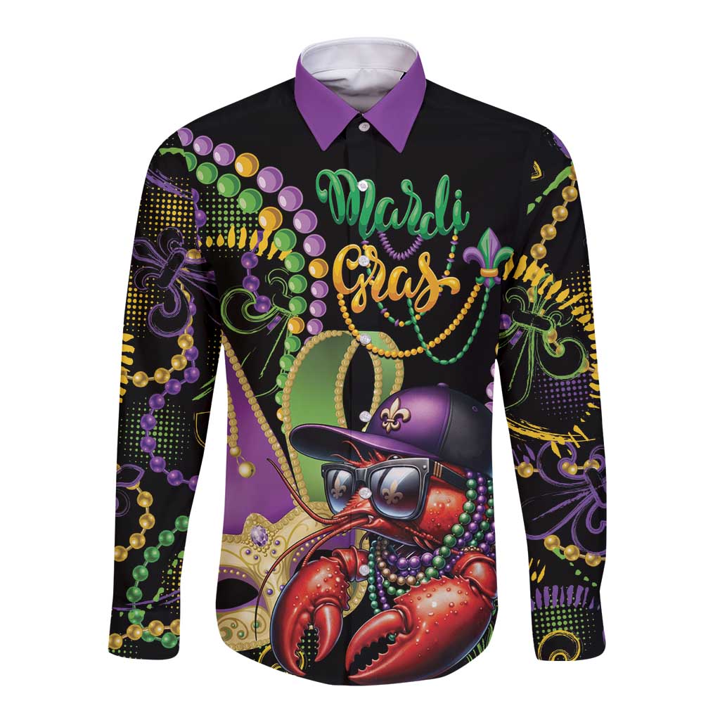 Personalized Mardi Gras Funny Shrimp Long Sleeve Button Shirt Fleur De Lis Special Version - Wonder Print Shop