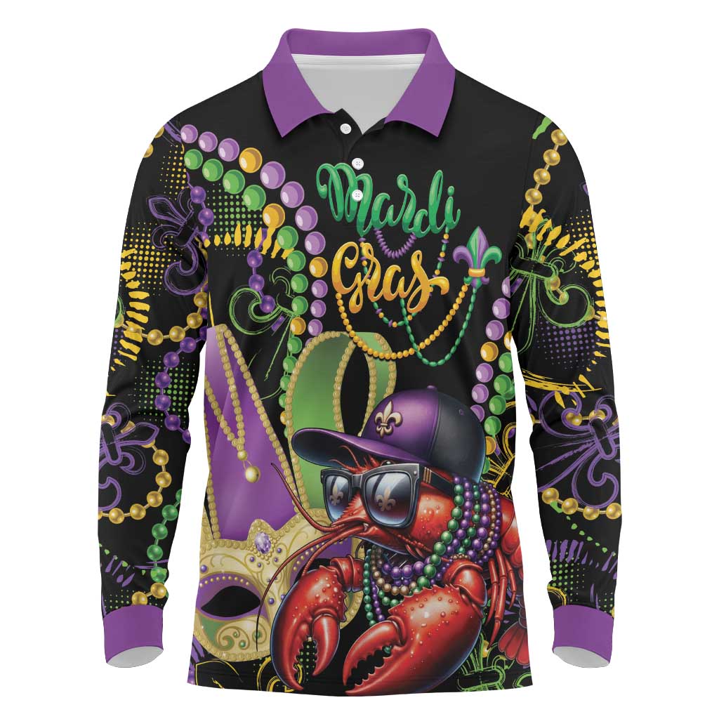 Personalized Mardi Gras Funny Shrimp Long Sleeve Polo Shirt Fleur De Lis Special Version - Wonder Print Shop