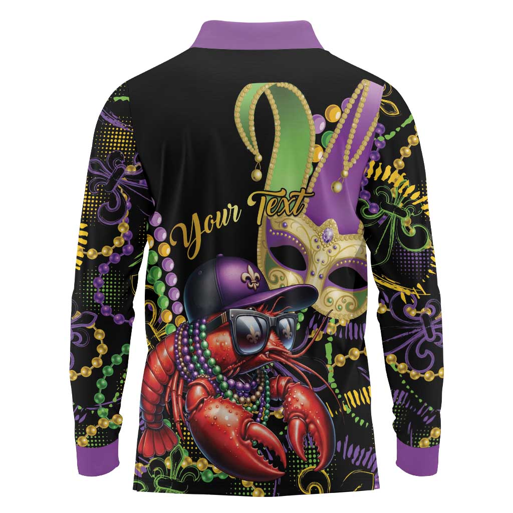 Personalized Mardi Gras Funny Shrimp Long Sleeve Polo Shirt Fleur De Lis Special Version - Wonder Print Shop