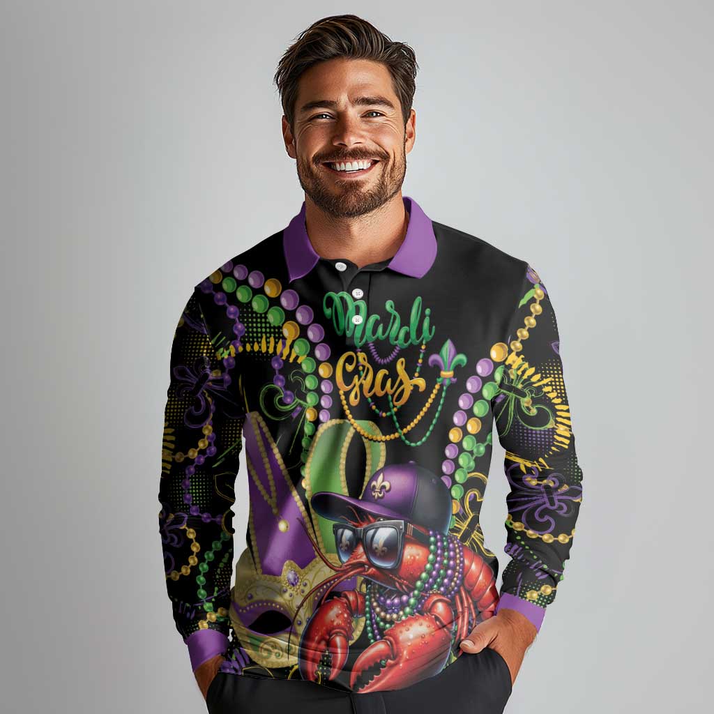 Personalized Mardi Gras Funny Shrimp Long Sleeve Polo Shirt Fleur De Lis Special Version - Wonder Print Shop