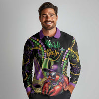 Personalized Mardi Gras Funny Shrimp Long Sleeve Polo Shirt Fleur De Lis Special Version - Wonder Print Shop