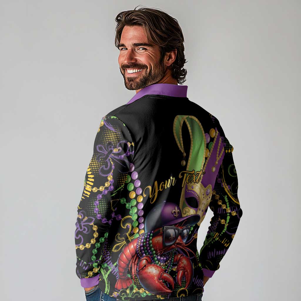 Personalized Mardi Gras Funny Shrimp Long Sleeve Polo Shirt Fleur De Lis Special Version - Wonder Print Shop