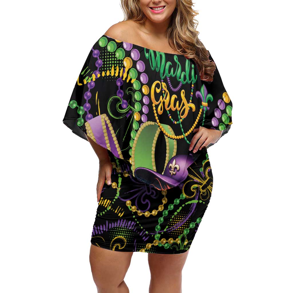 Personalized Mardi Gras Funny Shrimp Off Shoulder Short Dress Fleur De Lis Special Version - Wonder Print Shop