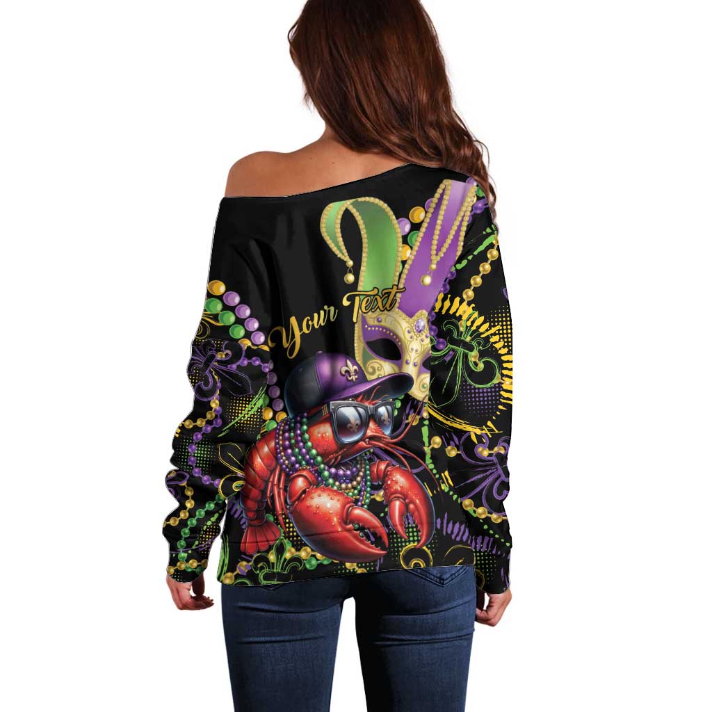 Personalized Mardi Gras Funny Shrimp Off Shoulder Sweater Fleur De Lis Special Version - Wonder Print Shop