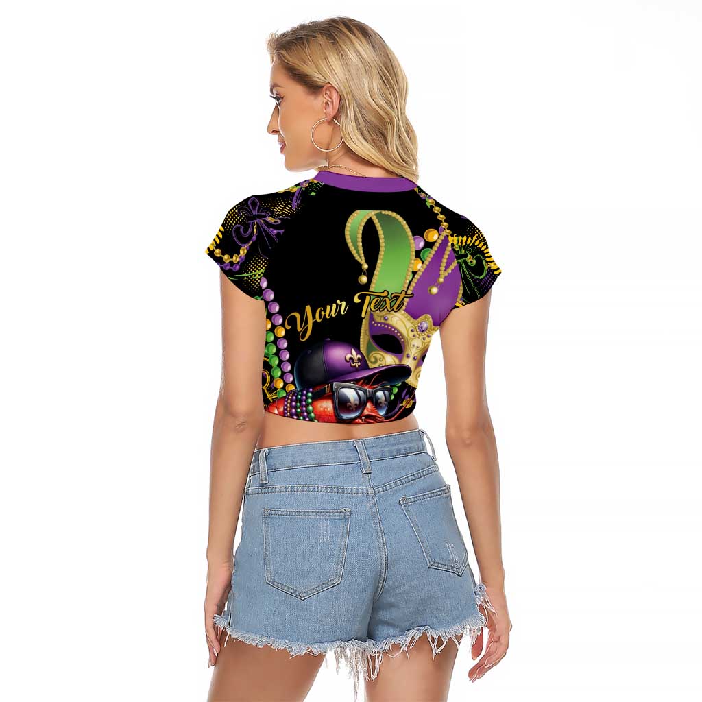 Personalized Mardi Gras Funny Shrimp Raglan Cropped T Shirt Fleur De Lis Special Version - Wonder Print Shop