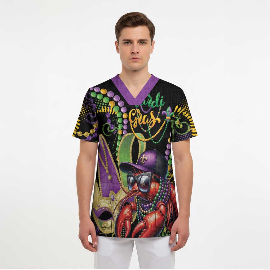 Personalized Mardi Gras Funny Shrimp Scrub Top Fleur De Lis Special Version - Wonder Print Shop