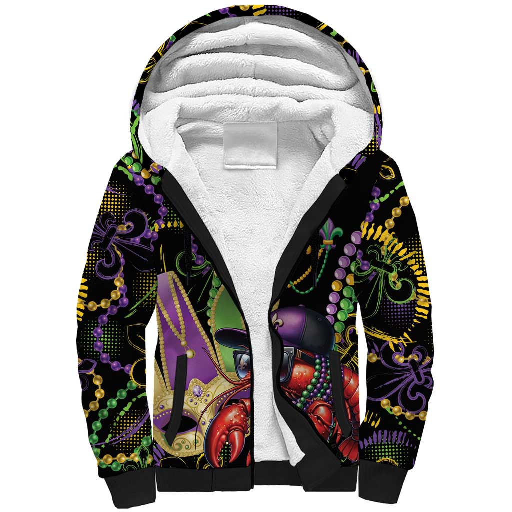 Personalized Mardi Gras Funny Shrimp Sherpa Hoodie Fleur De Lis Special Version - Wonder Print Shop