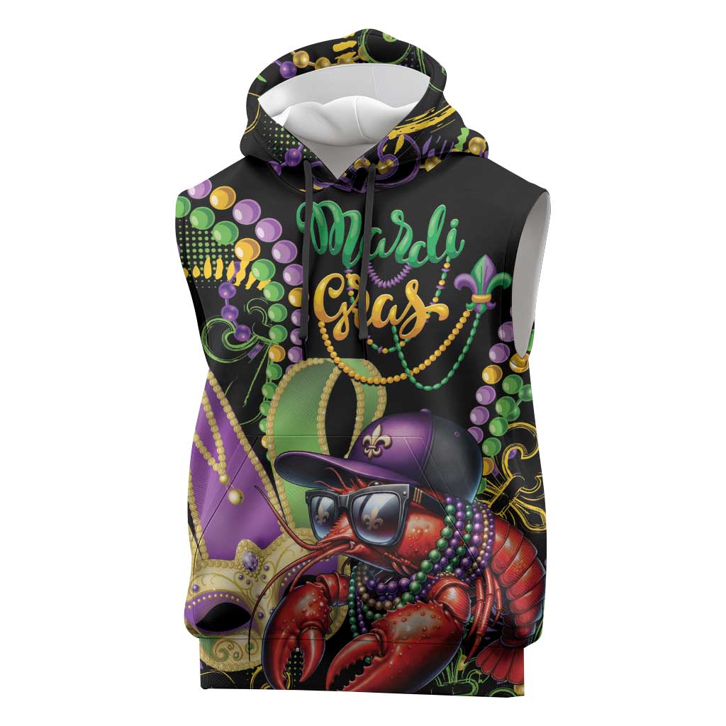 Personalized Mardi Gras Funny Shrimp Sleeveless Hoodie Fleur De Lis Special Version - Wonder Print Shop