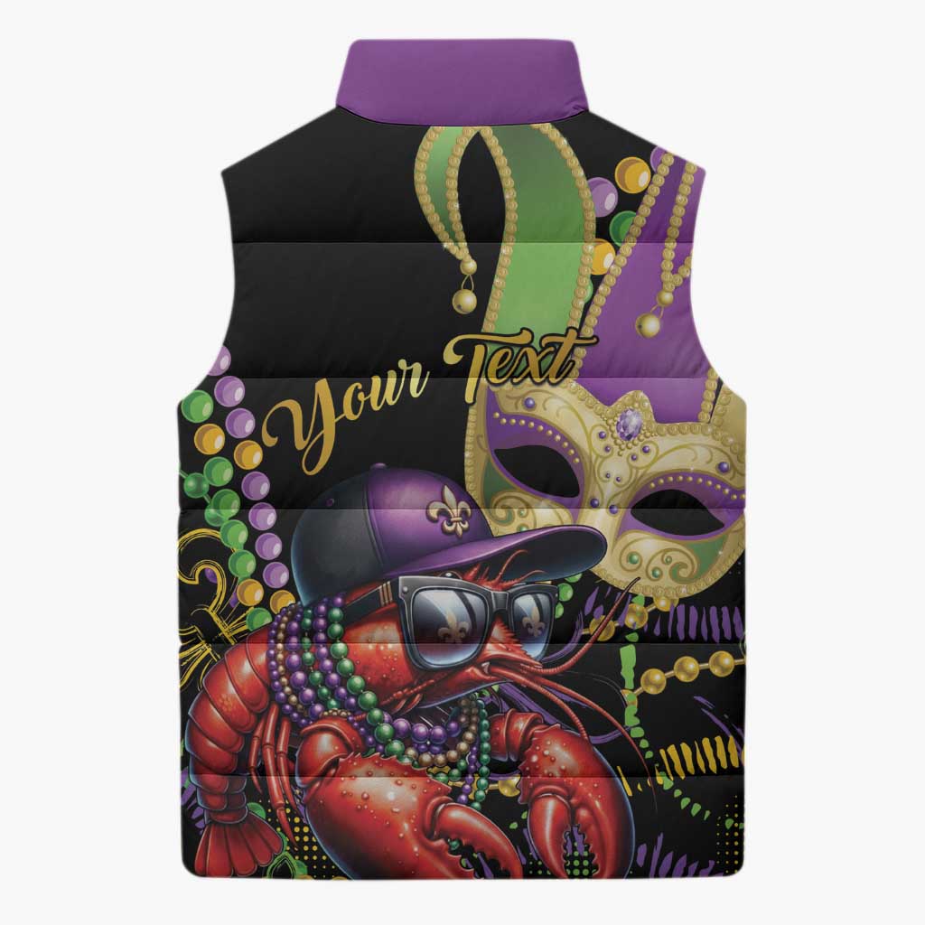 Personalized Mardi Gras Funny Shrimp Sleeveless Puffer Jacket Fleur De Lis Special Version - Wonder Print Shop