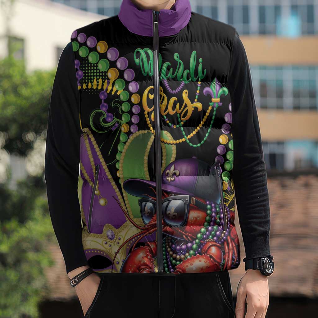 Personalized Mardi Gras Funny Shrimp Sleeveless Puffer Jacket Fleur De Lis Special Version - Wonder Print Shop