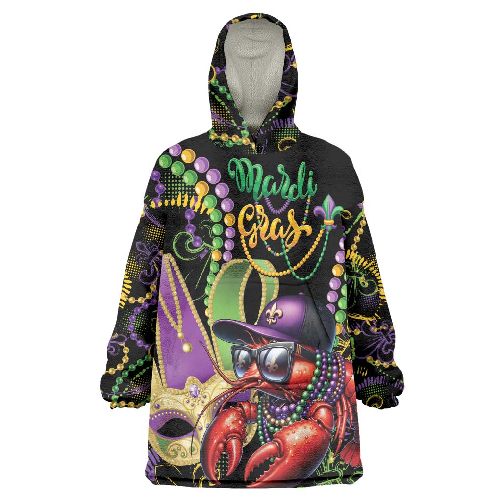 Personalized Mardi Gras Funny Shrimp Wearable Blanket Hoodie Fleur De Lis Special Version - Wonder Print Shop