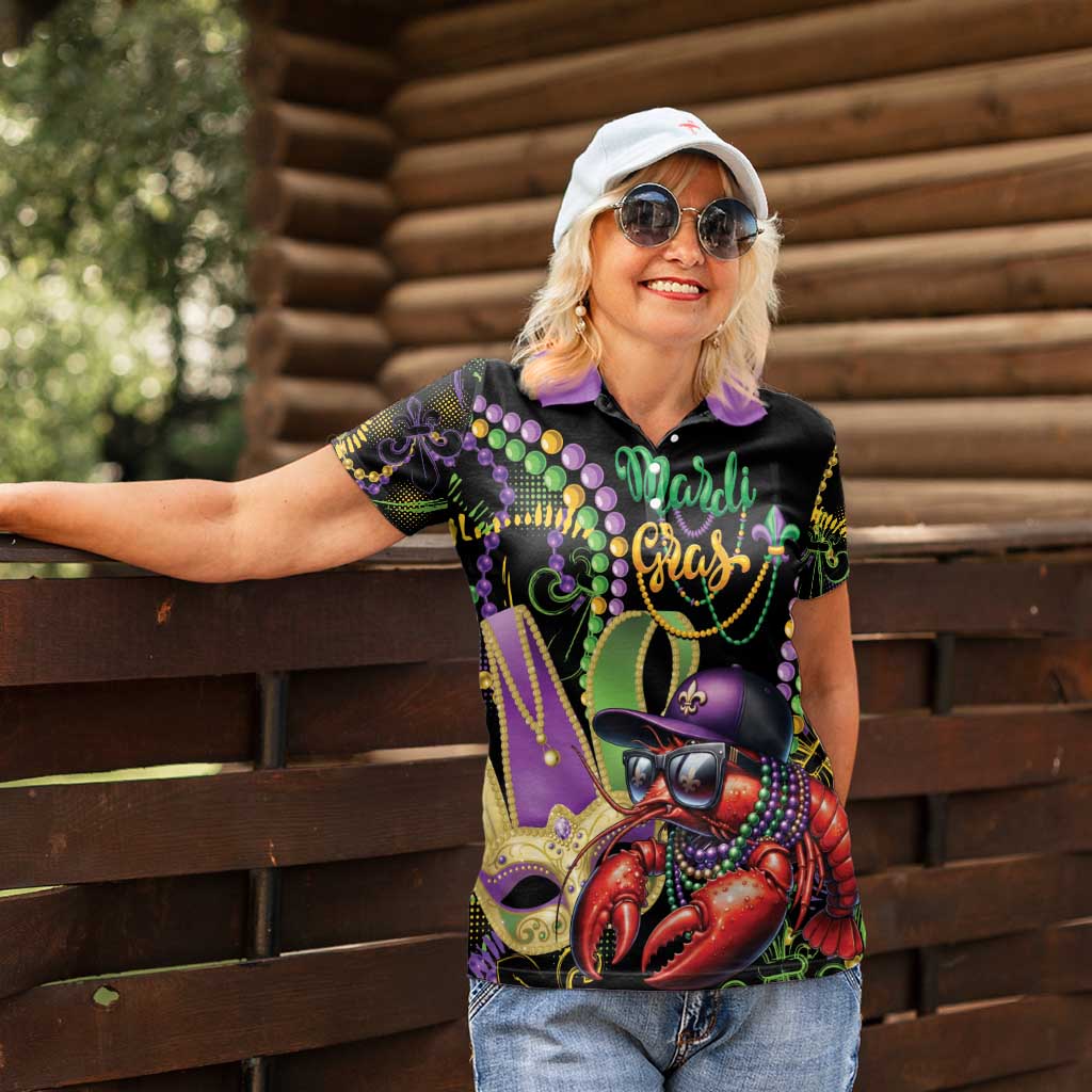 Personalized Mardi Gras Funny Shrimp Women Polo Shirt Fleur De Lis Special Version - Wonder Print Shop