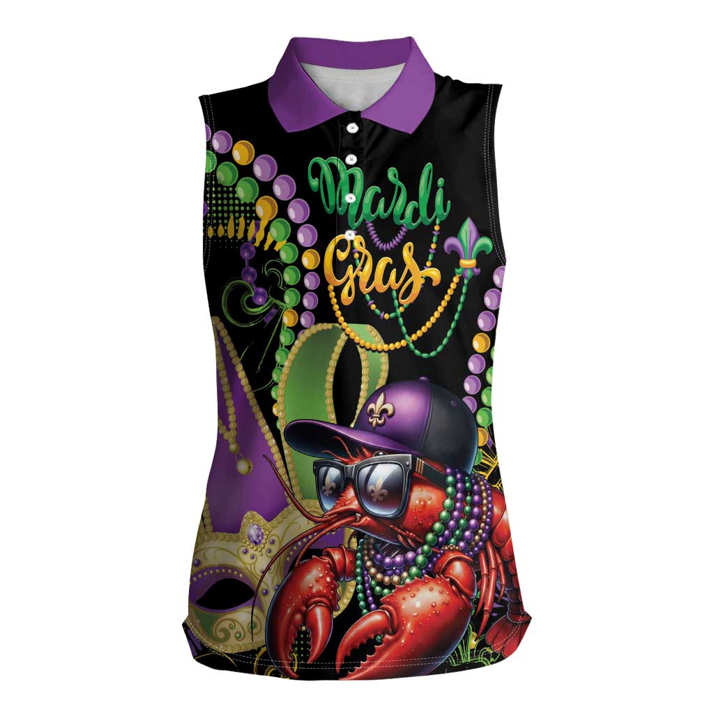 Personalized Mardi Gras Funny Shrimp Women Sleeveless Polo Shirt Fleur De Lis Special Version - Wonder Print Shop