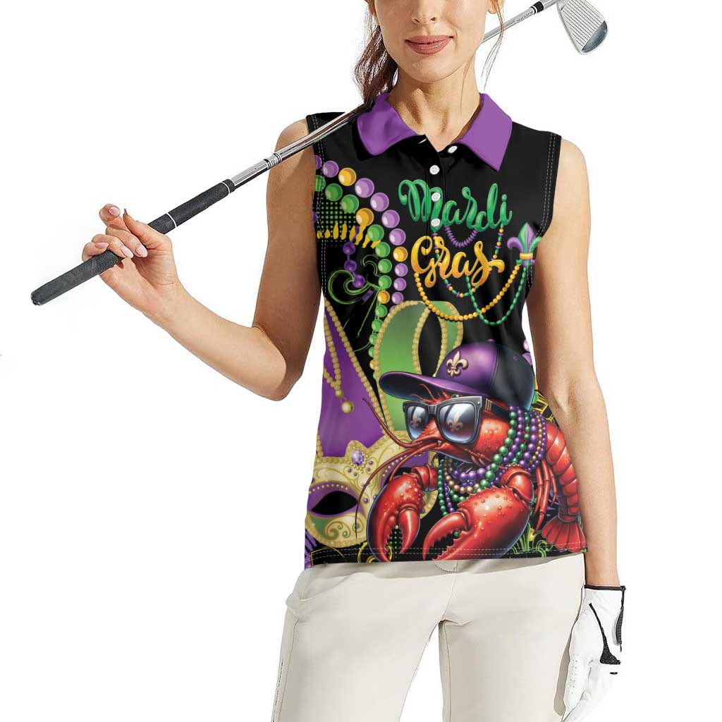 Personalized Mardi Gras Funny Shrimp Women Sleeveless Polo Shirt Fleur De Lis Special Version - Wonder Print Shop