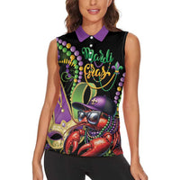 Personalized Mardi Gras Funny Shrimp Women Sleeveless Polo Shirt Fleur De Lis Special Version - Wonder Print Shop