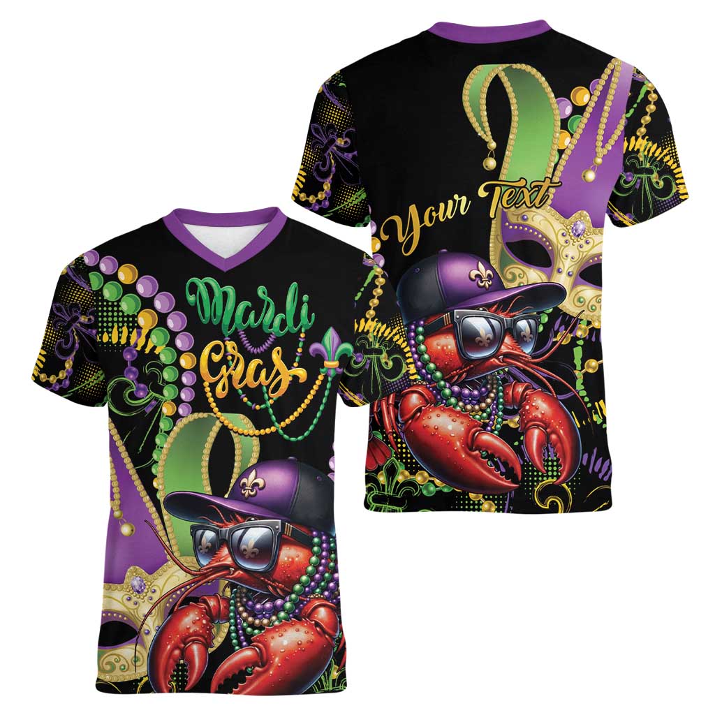 Personalized Mardi Gras Funny Shrimp Women V-Neck T-Shirt Fleur De Lis Special Version - Wonder Print Shop
