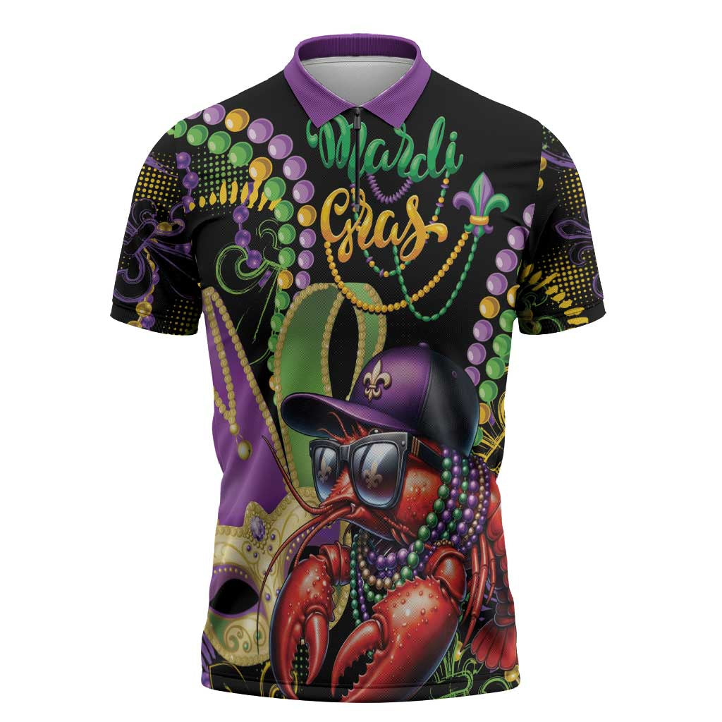 Personalized Mardi Gras Funny Shrimp Zipper Polo Shirt Fleur De Lis Special Version - Wonder Print Shop