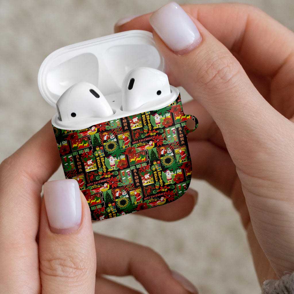 Hawaiian Santa Christmas Pattern AirPods Case Black Version - Wonder Print Shop